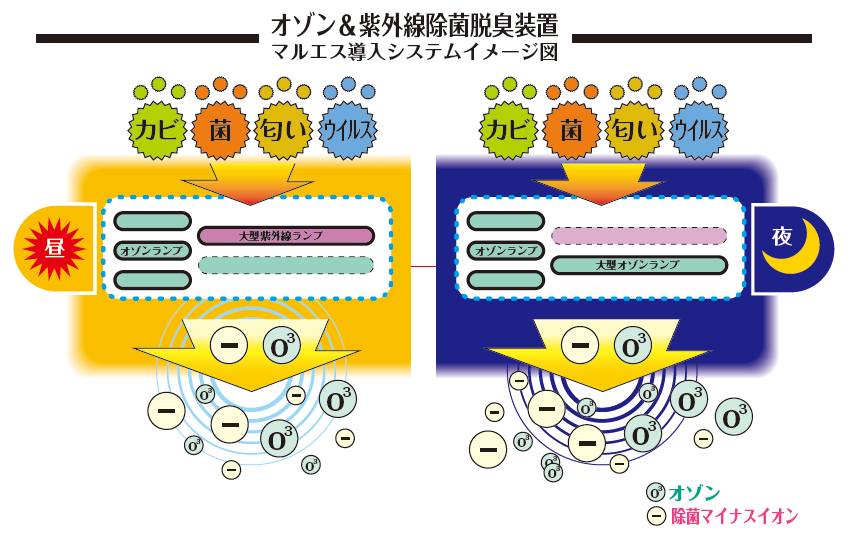 オゾン＆紫外線除菌脱臭装置イメージ図